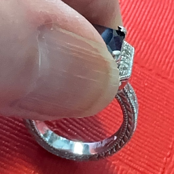 IMITATION TANZINITE, SILVER RING, SIZE 7..STAMPED - Picture 2 of 3